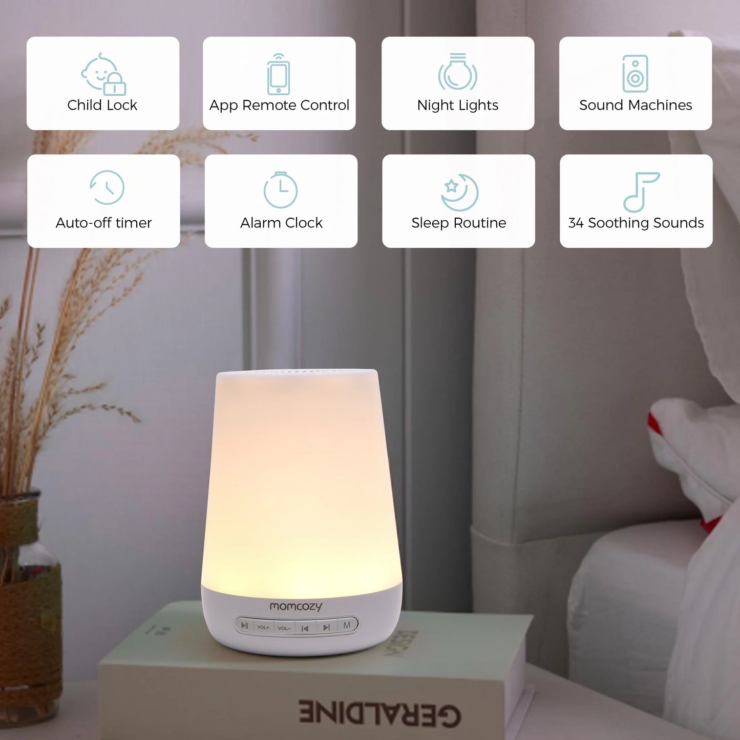 Baby Sound Machine with Nightlight and Timer for Babies, White