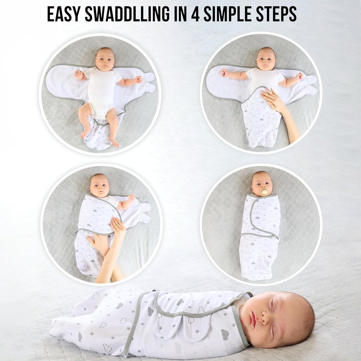 Organic Baby Swaddle Blanket, Adjustable Newborn Swaddle Sleep Sacks, Easy Swaddles for Boys and Girls 0-3 Months, Nursery Swaddling Essentials, 3-Pack, Grey