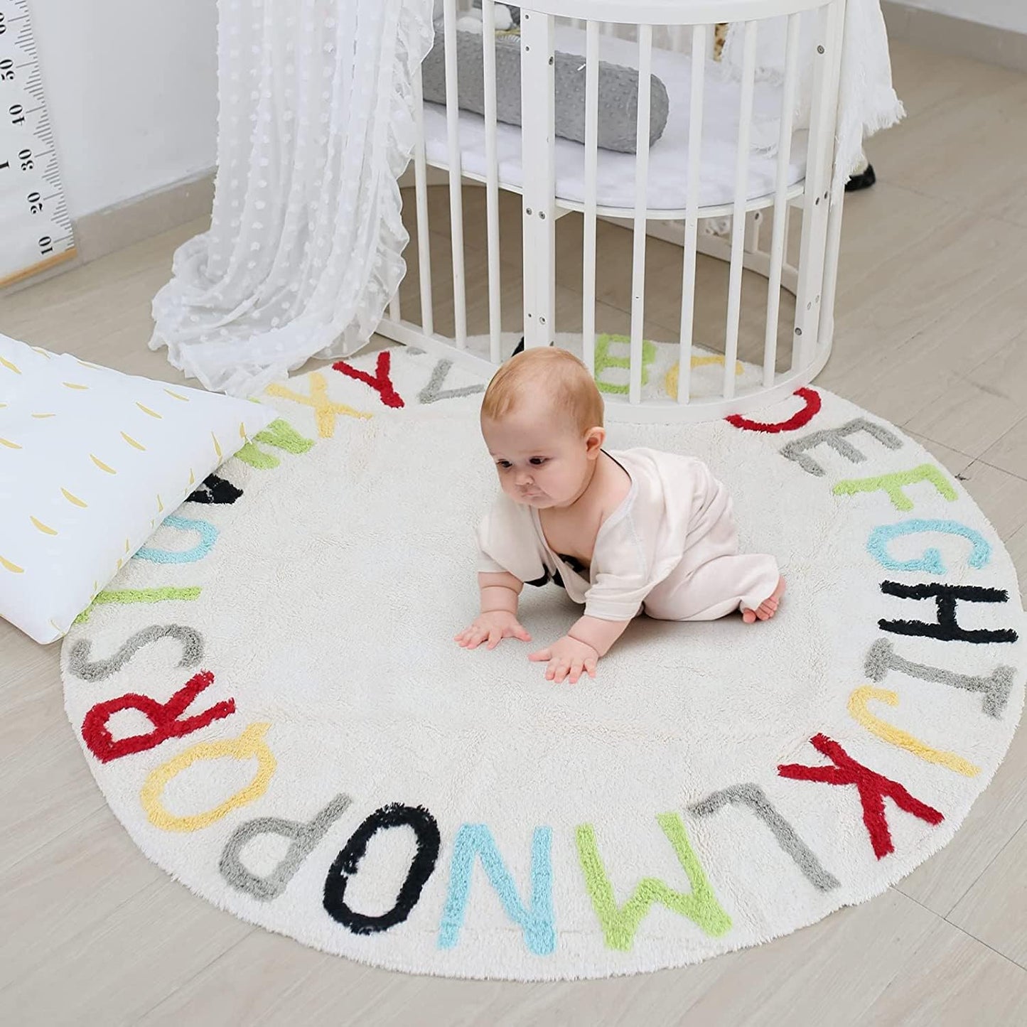 Round ABC Kids Carpet Children Educational Learn Fun Rug, Hand Woven Alphabet Baby Crawling Mat, Activity Centerpiece Play Mat - Ideal Gift for Boys Girls Bedroom Play/Game Room, Colorful