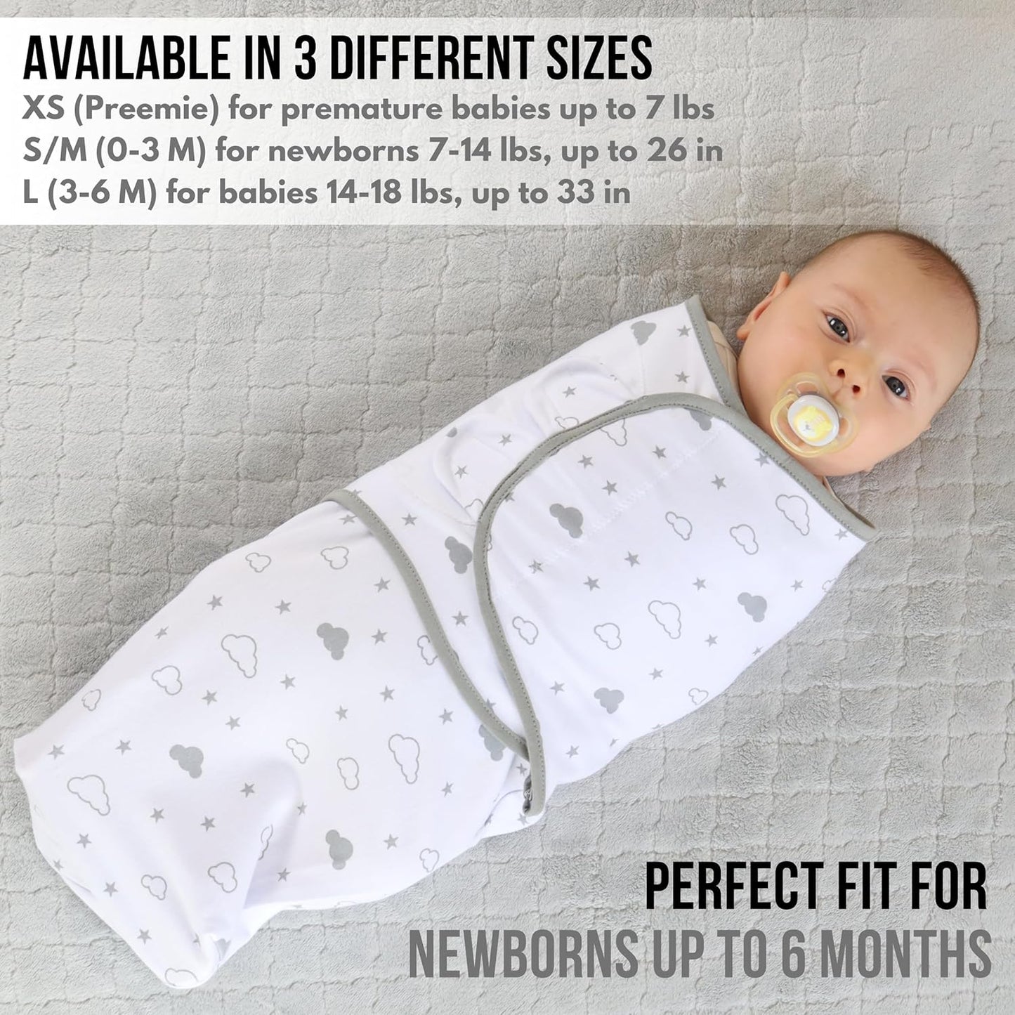 Organic Baby Swaddle Blanket, Adjustable Newborn Swaddle Sleep Sacks, Easy Swaddles for Boys and Girls 0-3 Months, Nursery Swaddling Essentials, 3-Pack, Grey