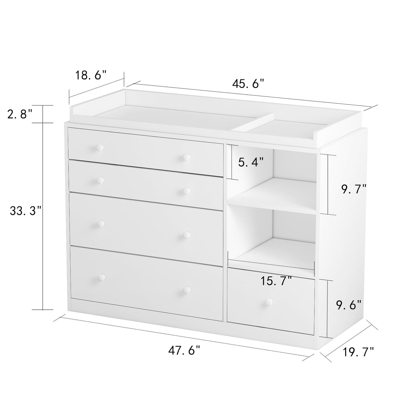 White Baby Dresser with Changing Table and 5 Drawers Baby Organizer Dresser Chest