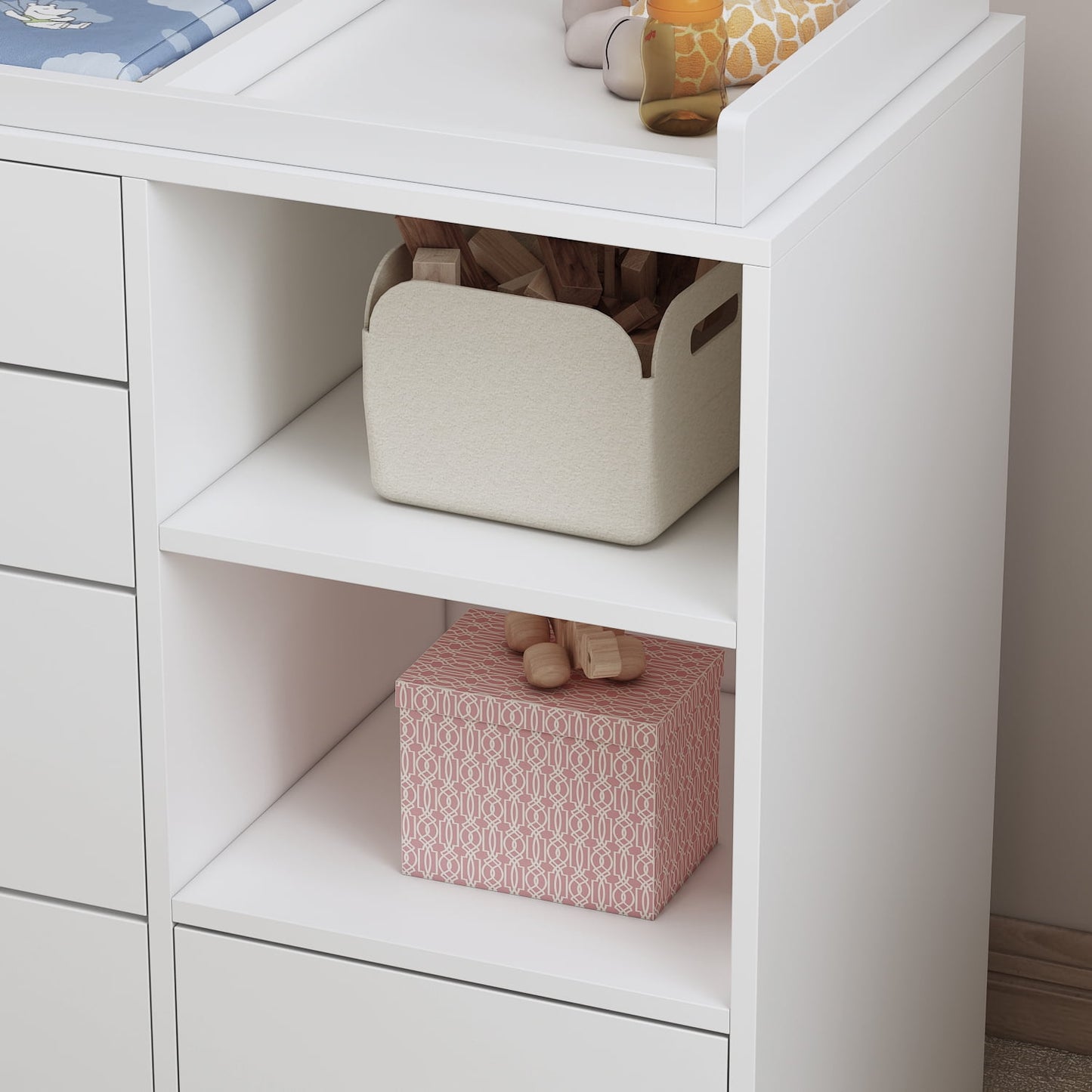 White Baby Dresser with Changing Table and 5 Drawers Baby Organizer Dresser Chest