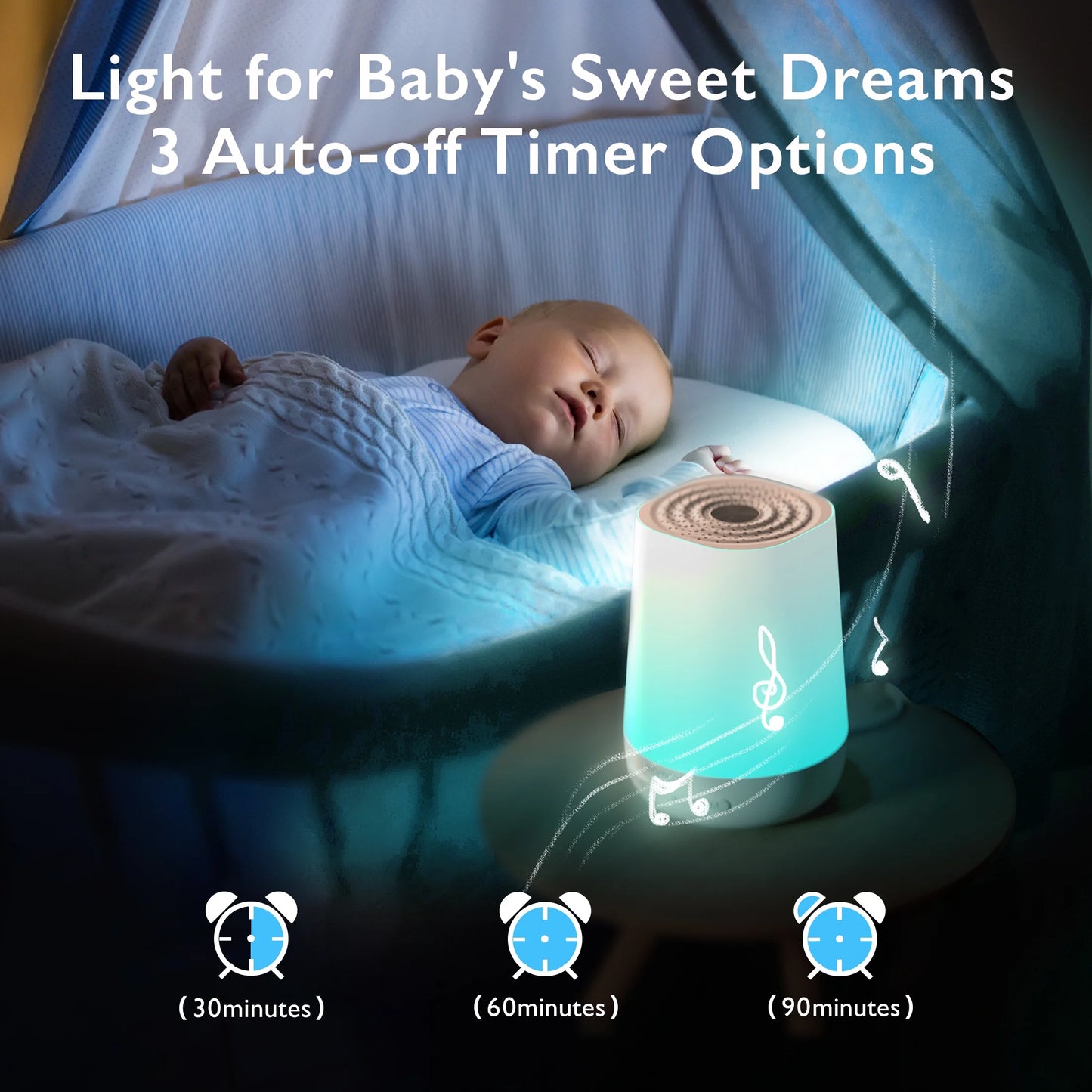 Baby Sound Machine with Nightlight and Timer for Babies, White