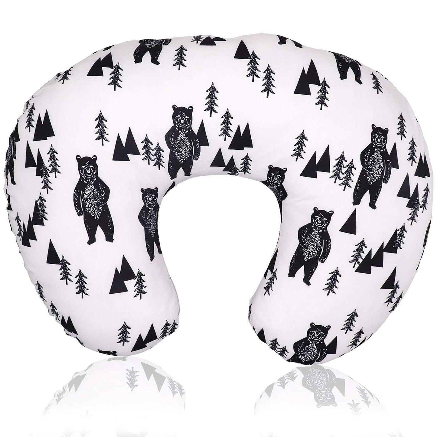 Bear Nursing Pillow Cover, Breastfeeding Pillow Slipcover for Baby Boys & Girls, Nursing Pillow Case for Newborn, Soft Fabric Fits Snug on Infant, Washable & Breathable, Black & White Animal