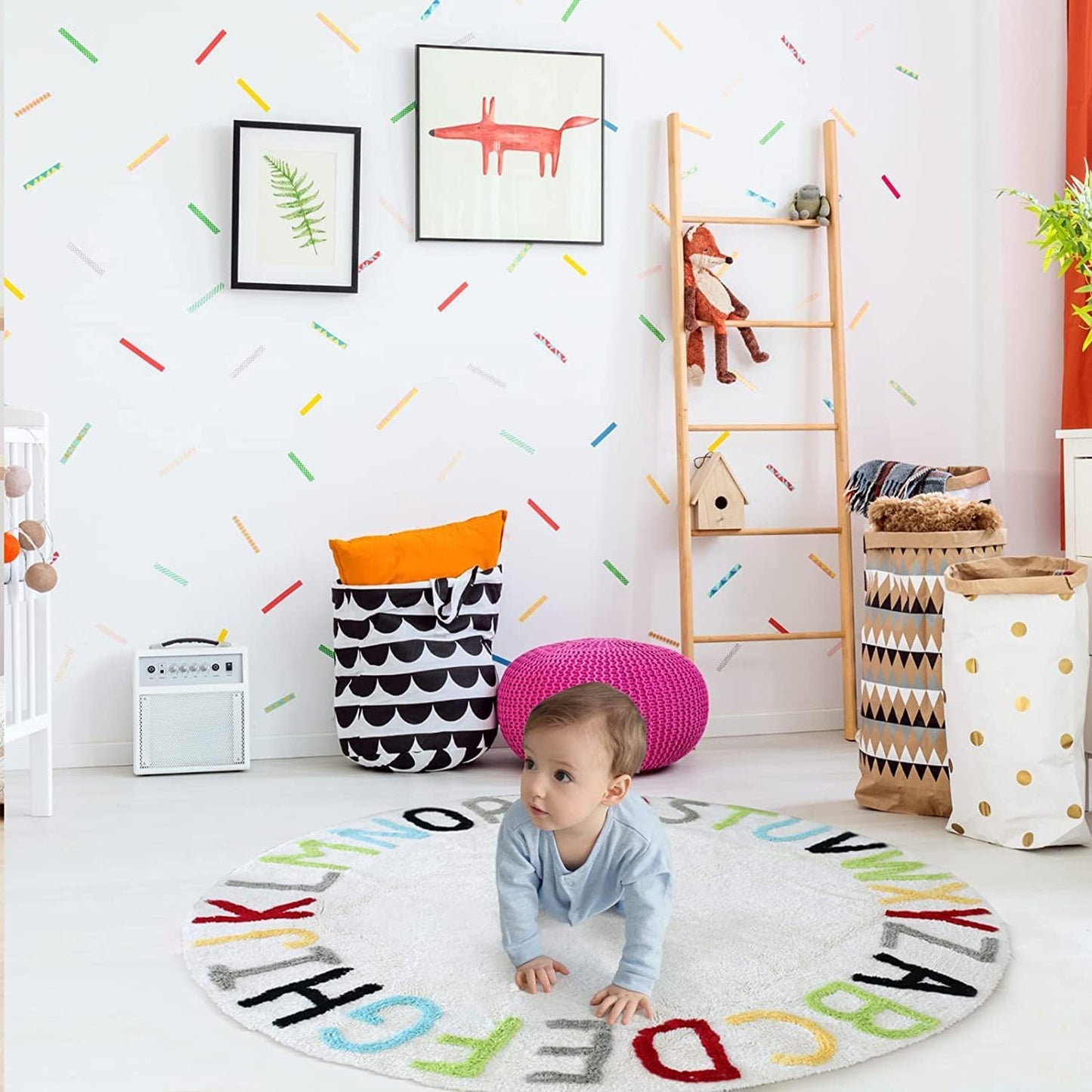 Round ABC Kids Carpet Children Educational Learn Fun Rug, Hand Woven Alphabet Baby Crawling Mat, Activity Centerpiece Play Mat - Ideal Gift for Boys Girls Bedroom Play/Game Room, Colorful