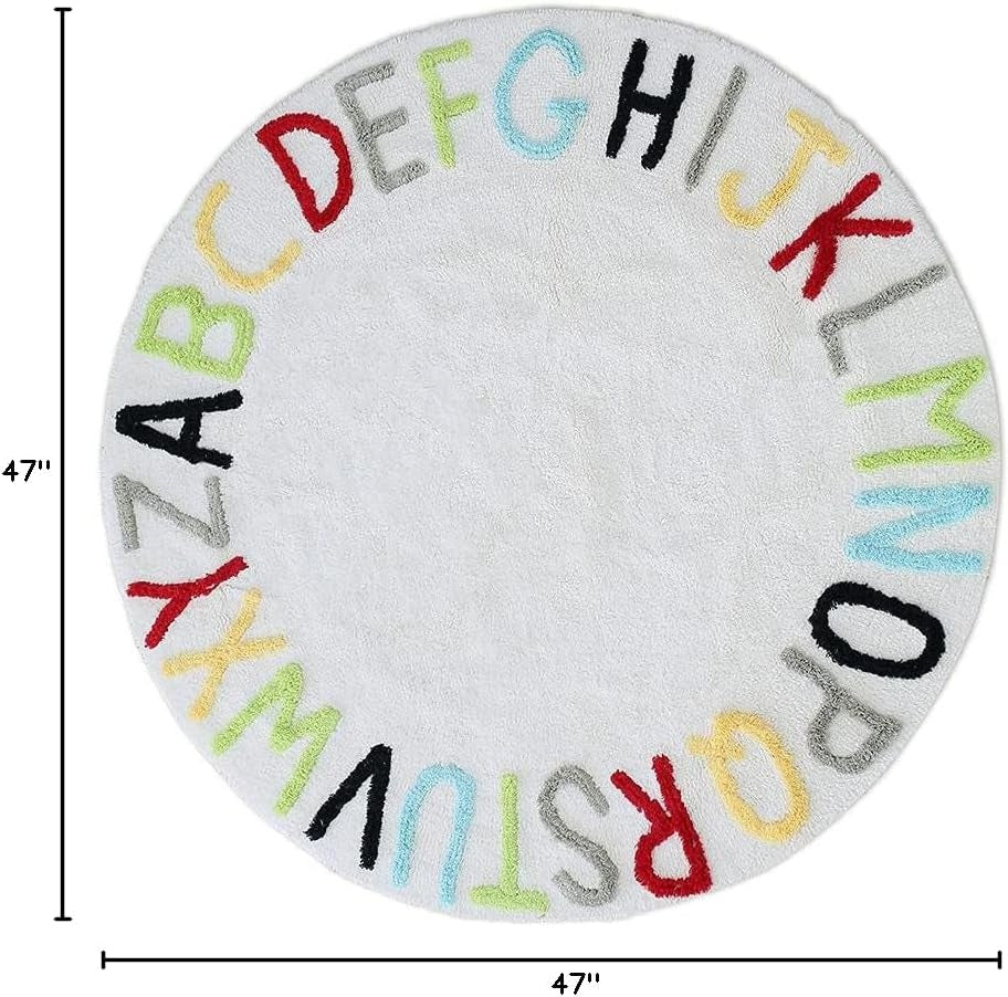 Round ABC Kids Carpet Children Educational Learn Fun Rug, Hand Woven Alphabet Baby Crawling Mat, Activity Centerpiece Play Mat - Ideal Gift for Boys Girls Bedroom Play/Game Room, Colorful