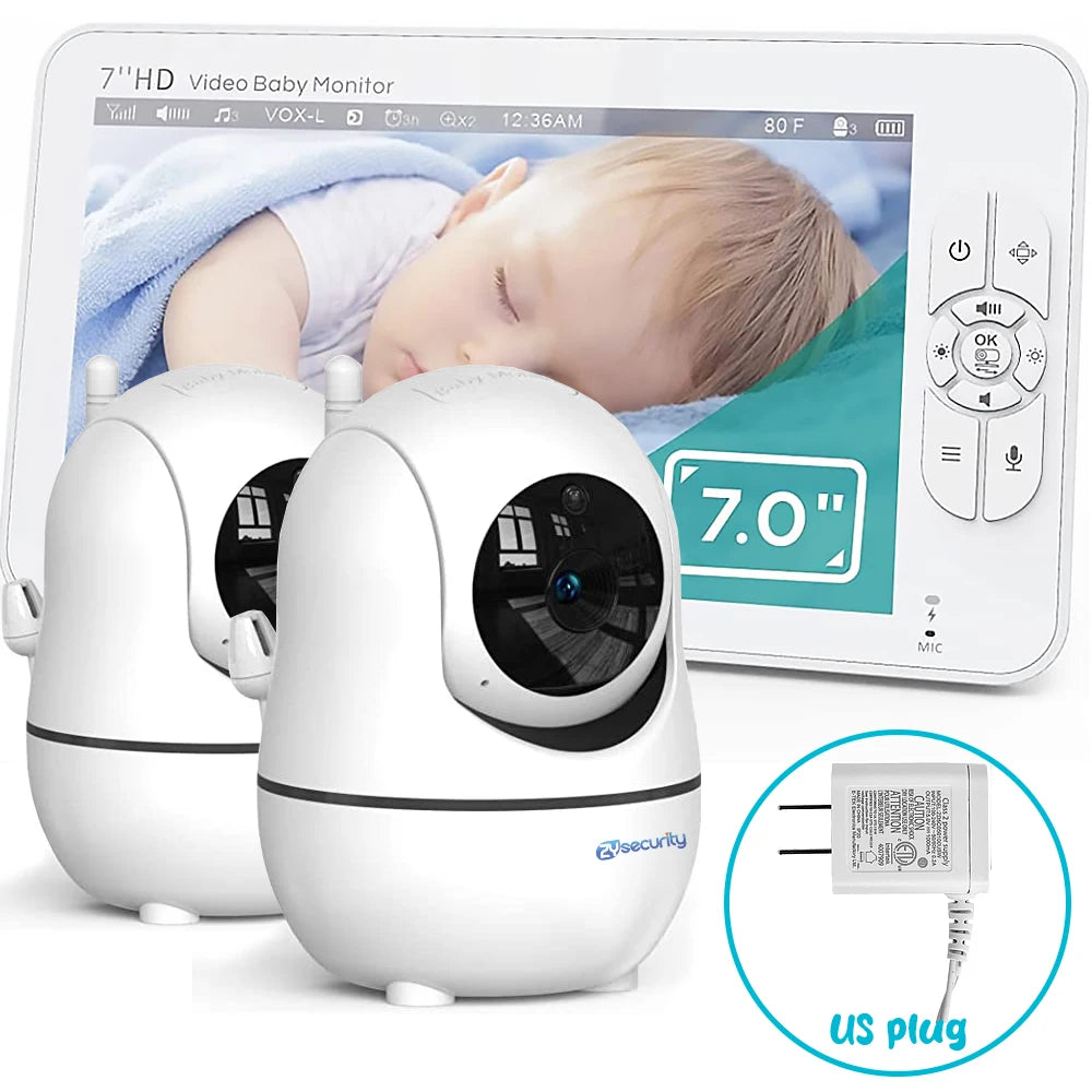 Baby Monitor with 2 Cameras,7" 720P HD Split Screen Video Baby Monitor,Ptz Baby Monitor with Camera and Audio,4000Mah Battery