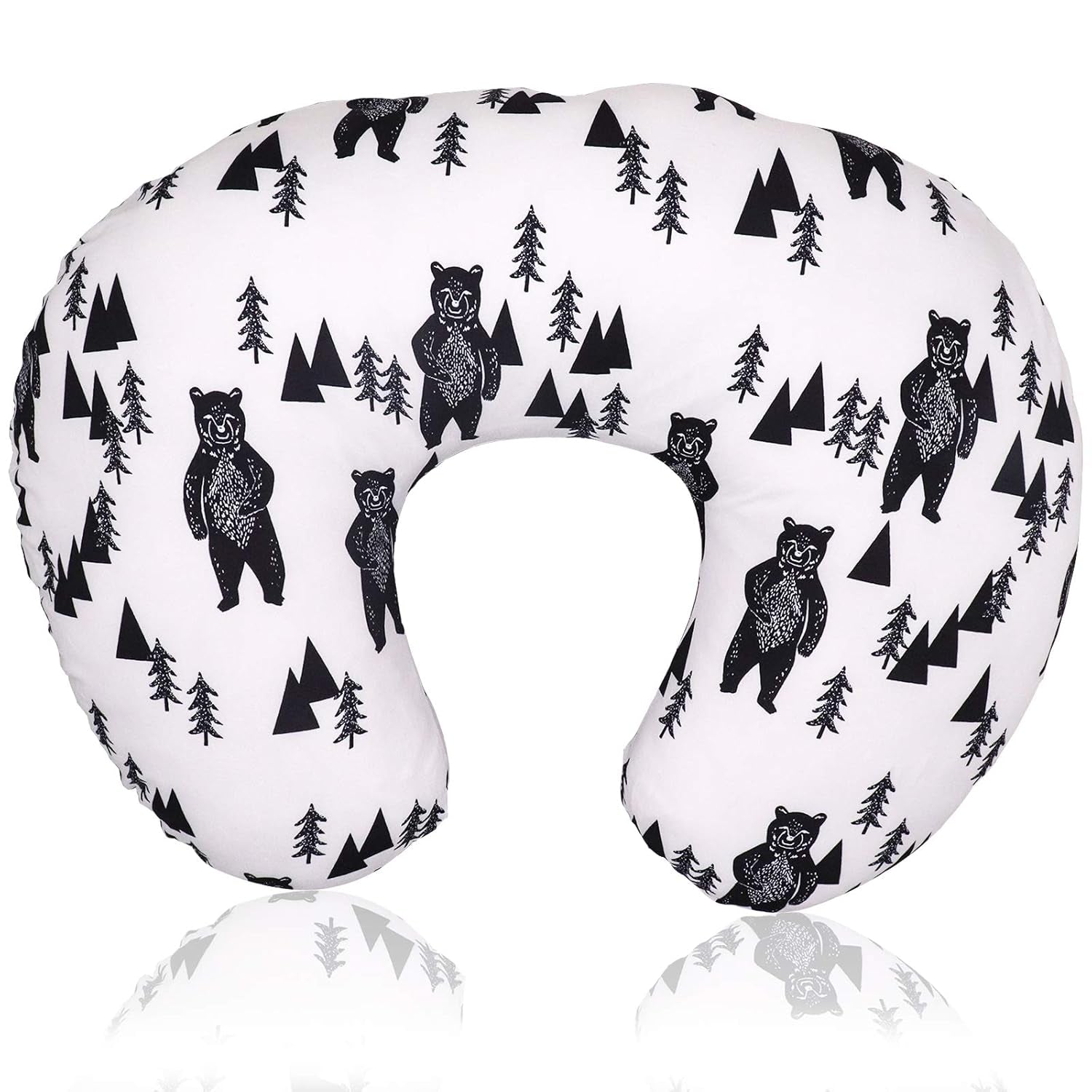 Bear Nursing Pillow Cover, Breastfeeding Pillow Slipcover for Baby Boys & Girls, Nursing Pillow Case for Newborn, Soft Fabric Fits Snug on Infant, Washable & Breathable, Black & White Animal