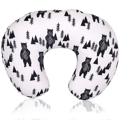Bear Nursing Pillow Cover, Breastfeeding Pillow Slipcover for Baby Boys & Girls, Nursing Pillow Case for Newborn, Soft Fabric Fits Snug on Infant, Washable & Breathable, Black & White Animal