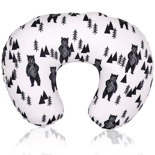 Bear Nursing Pillow Cover, Breastfeeding Pillow Slipcover for Baby Boys & Girls, Nursing Pillow Case for Newborn, Soft Fabric Fits Snug on Infant, Washable & Breathable, Black & White Animal